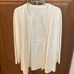 Chico's Ivory Perforated Knit Jacket